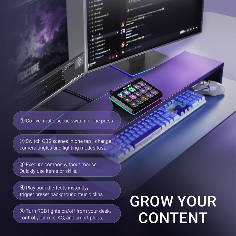 AmpliGame Fifine Stream Controller with 15 Macro Keys, Streaming Keyboard with Trigger Actions in OBS/Twitch/YouTube/Streamlabs, Shortcut Buttons Keypad Works with Mac and PC-D6 - Image 5